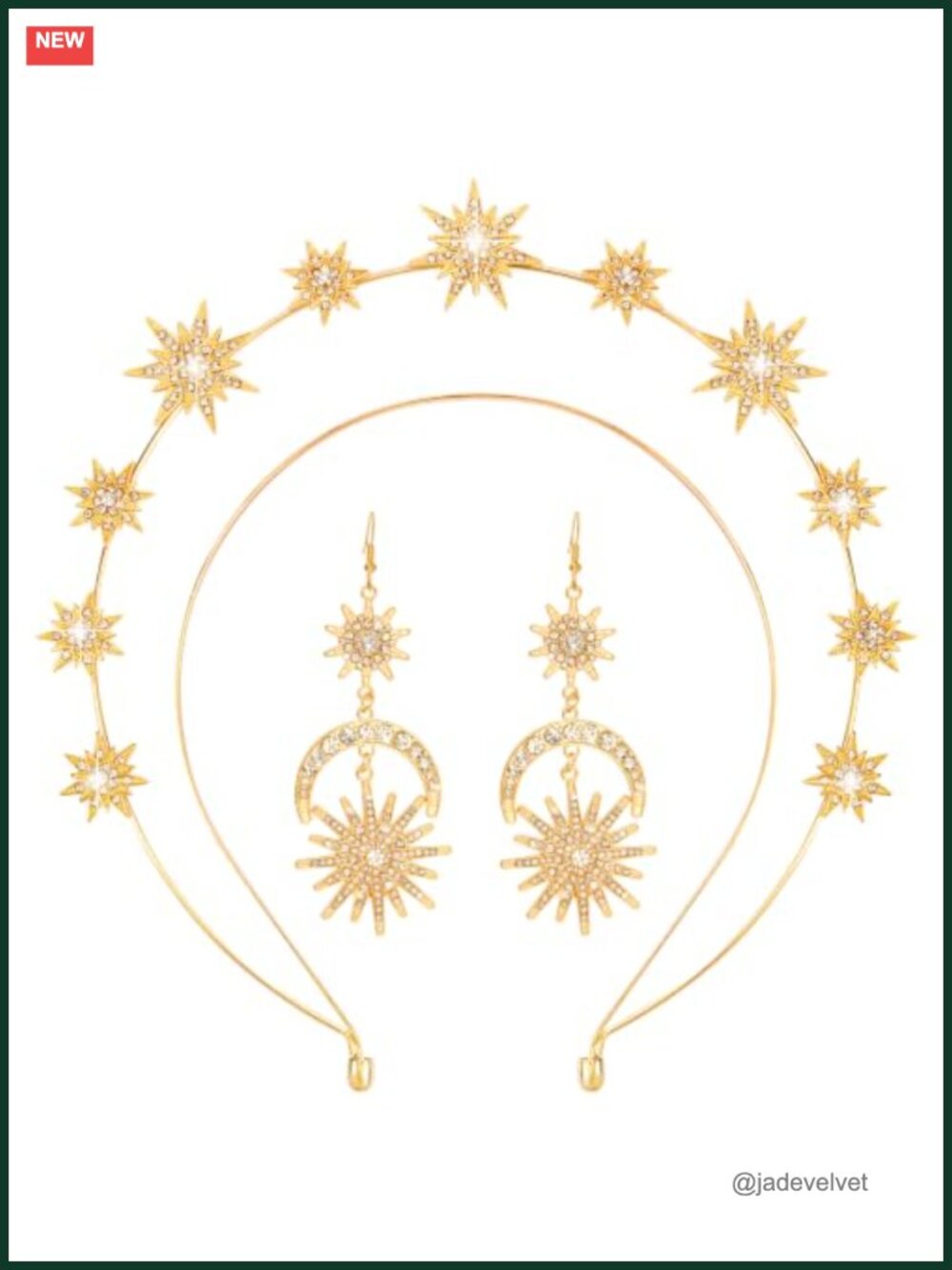 Celestial Sun Star Moon Headband & Earrings Set with Rhinestones